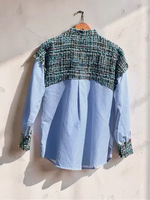 Zara Basic Collection Tweed Pinstripe Button-Down Shirt Size M thumbnail 16