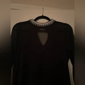 Moa Moa Rhinestone Collar Top with Sheer Mesh Panels - Size S thumbnail 3