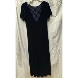 Vintage Caren Desiree Co. Deep‎ Navy Blue Velvet Maxi Dress Size 10 Fitted Flair thumbnail 9