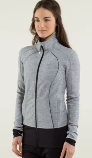 Lululemon Nice Asana Heathered Heringbone Grey Mock Neck Zip Up Jacket Size 6 thumbnail 1