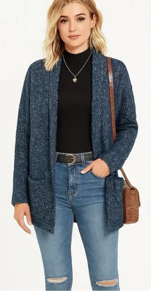 294 ZARA | EUC Turkey Women’s Blue Open Front Knit Cardigan Sweater (size M) thumbnail 1