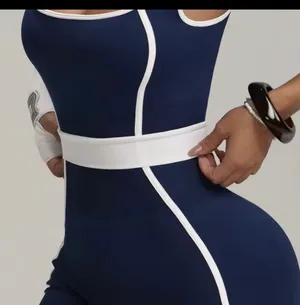 Women’s Navy Blue Contrast Trim Sleeveless Romper thumbnail 2