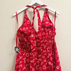 Hell‎ Bunny Red Nautical Print Halter Dress Womens Large Rockabilly Retro Pinup thumbnail 9
