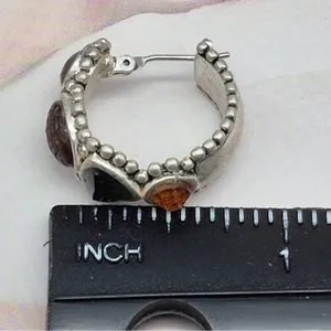 Liz Claiborne Cute Brushed Silver Tone Hoop Earrings Gemstone Accents Western thumbnail 10