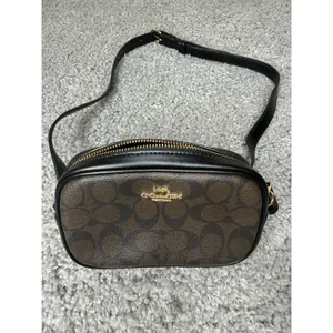 Coach Signature Canvas Camera Bag Belt Bag Crossbody Brown Black 2 Straps thumbnail 5