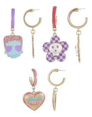 Way to Celebrate Halloween Earrings Trio Set Mini Hoop Dangle Pink Spooky NWT thumbnail 1