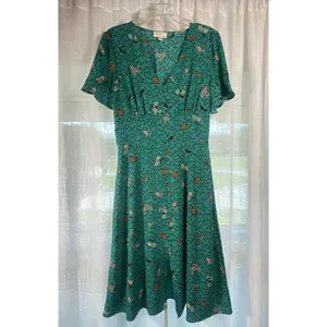 Bebop Floral Midi Dress‎ L XL Flutter Sleeve Babydoll Cottagecore Smocked Green thumbnail 2