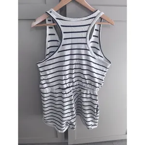 Serra Womens Striped Romper Large White and black Cotton Henley Racerback Lounge thumbnail 2