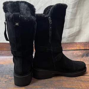 Sam Edelman Jailyn Black Suede Faux Fur Lined Mid-Calf Lug Sole Moto Boots 9.5M thumbnail 5