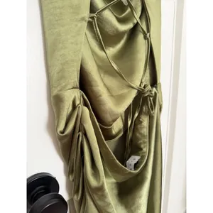 Club L London Olive Green Satin Cowl Neck Ruched Asymmetrical Midi Dress size 10 thumbnail 5