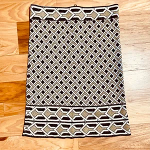 PARKER Gold Black White Metallic Knit Zip Back Pencil Skirt Sz M thumbnail 3