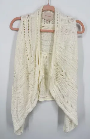 Skies Are Blue Women Ivory XS Crochet Open Cardigan Vest Sleeveless Boho Hippie thumbnail 1