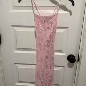 Formal Pink Sequined Embroidered Dress thumbnail 4