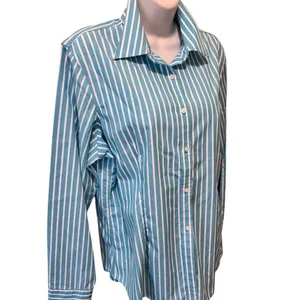 Lauren Ralph Lauren Blue White Stripe Button Down Blouse Sz L 100% Cotton Logo thumbnail 3