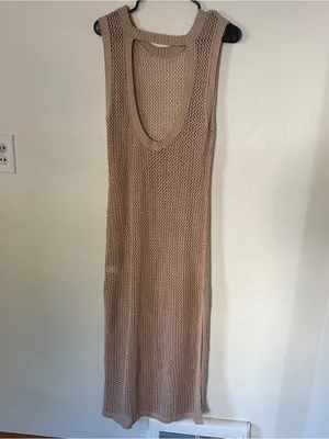 Sleeveless Knit Mesh Cover Up Dress in Taupe thumbnail 3