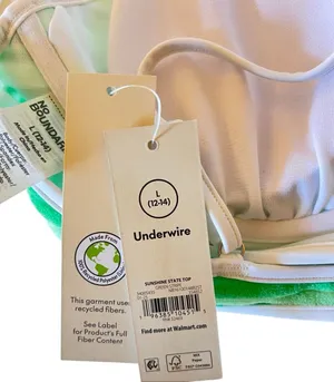 No Boundaries Terry Stripe Underwire Bikini Top Green White NWT Sz L thumbnail 2