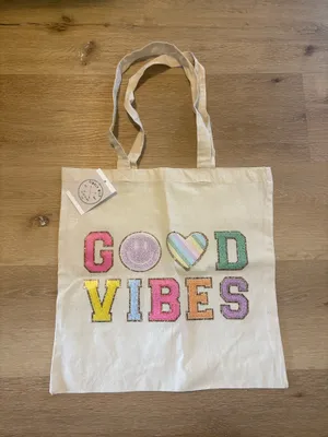 Good Vibes Canvas Tote Bag Tan thumbnail 1