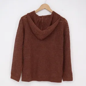 Unbranded Hoodie Women M Open Knit Brown Mesh Zip Up Lightweight Excellent thumbnail 2