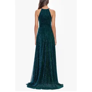 NEW NWT Betsy & Adam Mila Long Halter Metallic Green Dress size 0 thumbnail 2