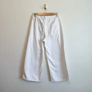 Zara | High‎ Waist Cropped Wide Leg Denim Jeans in White thumbnail 3