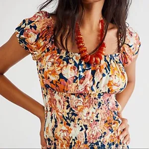 Free People Wren Printed Smocked Summer Mini Dress Size Large thumbnail 3