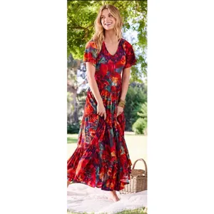 Soft Surroundings Printemps Maxi Dress Multicolor Floral Tiered Boho V-Neck M thumbnail 11