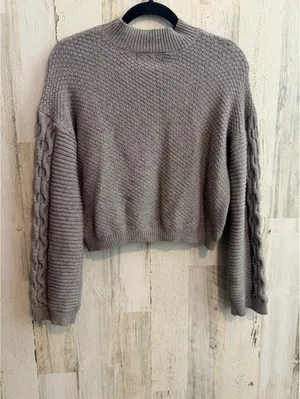 By Anthropologie Women's Small Gray Cable Knit Mock Neck Sweater thumbnail 3