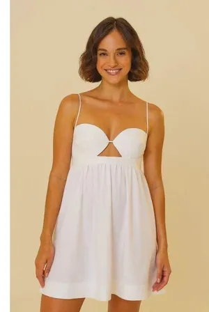 NWOT Farm Rio Linen Blend White Sleeveless Mini Dress Size L thumbnail 1