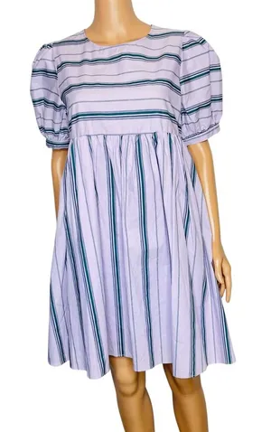 English Factory Puff Sleeve Striped Mini Dress size M Lilac Relaxed Babydoll New thumbnail 1