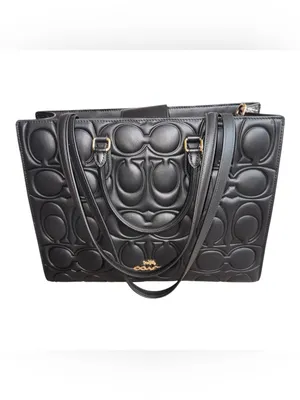 NWT Coach Maggie Large Tote Bag In Signature Leather Black 100% Authentic thumbnail 3