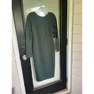NWT Lulus Olive Green Open Back Long Sleeve Round Neck Dress Size L Party Knee L thumbnail 12