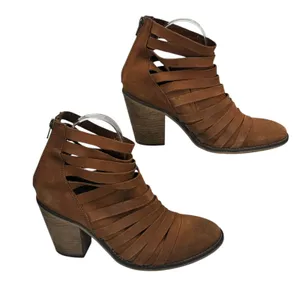 Free‎ People Womens Sz 40 Brown Strappy Leather Cutout Heeled Booties Block Heel thumbnail 1