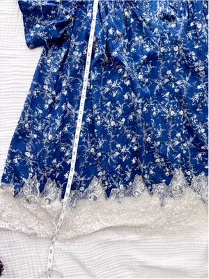 Women's Free People Blue Floral Mini Dress with Lace Trim, Size L thumbnail 5