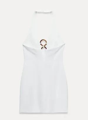 mini dress white fitted bodycon halter party cocktail thumbnail 9