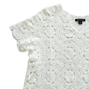 Roamans Top Sweater White French Crochet Short Sleeve Cotton Top Plus 18/20 NEW thumbnail 7
