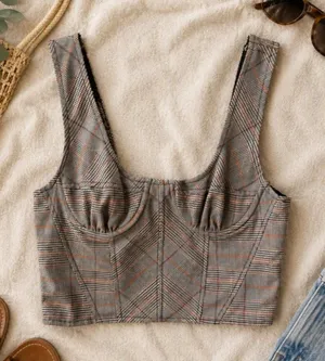 Free People Plaid Corset Crop Top XS Dark Academia Coquette‎ Bustier thumbnail 1