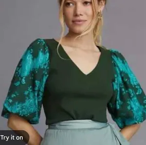 Anthropologie Dolan Left Coast green ribbed puff sleeve blouse S thumbnail 1