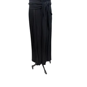 Free People Black Plunge Open Back‎ Maxi Dress Tie Waist High Slit Gown US 2 thumbnail 5