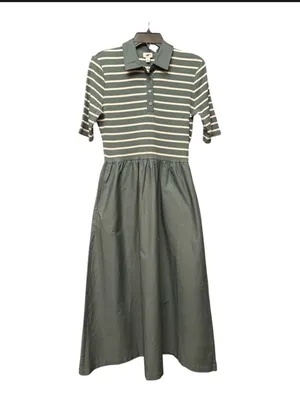 J Crew Factory Striped collared knit polo dress green white CR821 Size MP NWT thumbnail 2