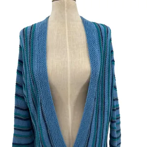 Storybook Knits Jazzy Weave Shrug Sweater Blue Striped Knit Cardigan Size‎ Large thumbnail 3