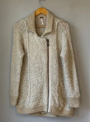 Free People Boho Cardigan Fuzzy Boucle Oversized Sweater Jacket thumbnail 1