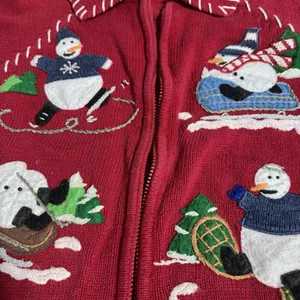 Women's L / XL Snowman Winter Ugly Christmas Cardigan Sweater‎ Knit thumbnail 5