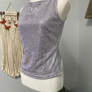 A. Byer Silver Sequin Sleeveless Tank Top Y2k Glam Romantic Feminine thumbnail 3