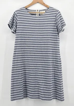 Sail to Sable Blue White Striped Ribbed Knit Shift Dress XL Exposed‎ Back Zipper thumbnail 1