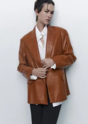 ZARA Leather Blazer Jacket thumbnail 1