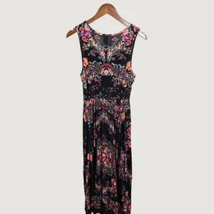 Bila Black Floral Paisley Crochet Lace Smocked Waist Maxi Dress Small YQ023 thumbnail 6