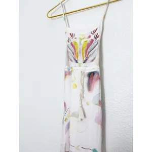 Free People Sounds Of Spring Maxi Dress Size 6 Ivory Watercolor Bib Overall thumbnail 7