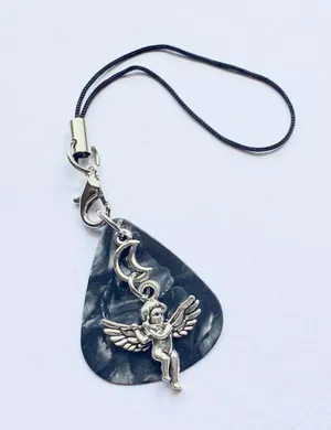 Handmade aesthetic fairy goth style moon angel cherub guitar pick phone strap/bag charm/keychain/display👼🖤 thumbnail 2