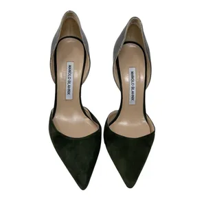 Manolo Blahnik D’orsey green suede and silver leather 2 tone heels 100mm sz 37.5 thumbnail 3