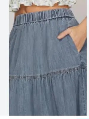 GAP Light Blue Chambray Tiered Pull-On Summer Skirt | Size Large thumbnail 11